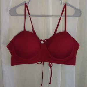 Red Ribbed Bikini Top